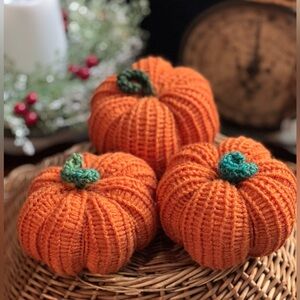 Hand Crafted Knit Pumpkins -set of 3 Seasonal Decoration